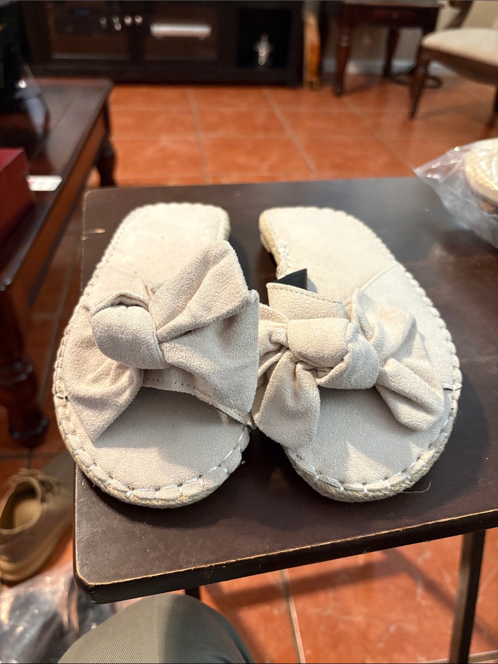 Neutral Bow Espadrille Slide Sandals - Women